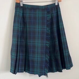 Preston & York Wool Plaid Pleated Kilt Skirt